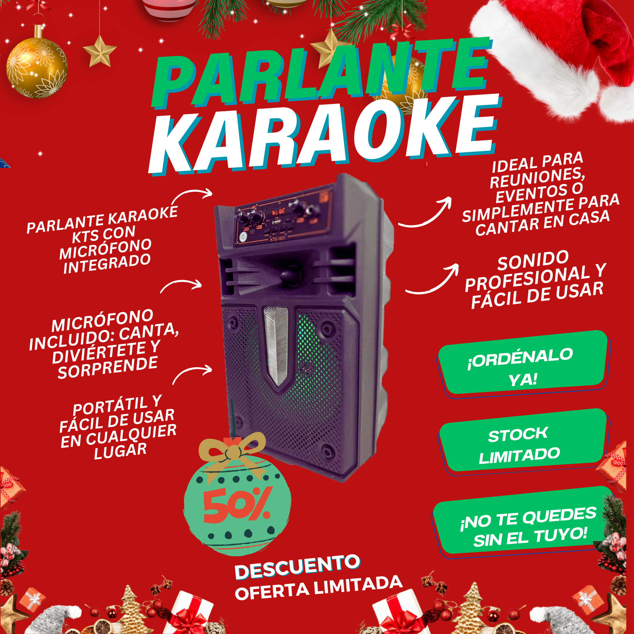 PARLANTE KARAOKE KTS CON MICRÓFONO (TIPO MALETA CON ASA Y RUEDAS)