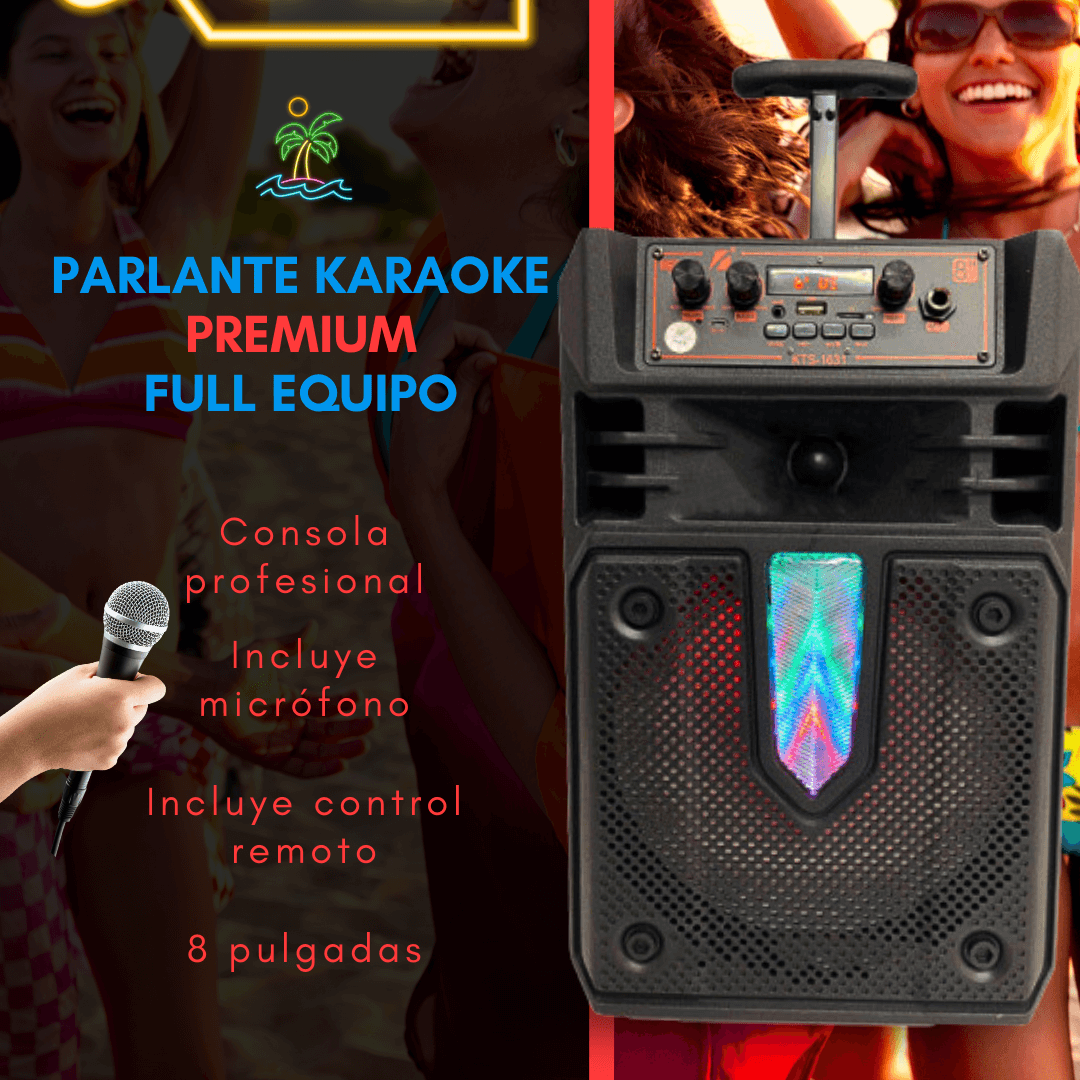 PARLANTE KARAOKE KTS CON MICRÓFONO (TIPO MALETA CON ASA Y RUEDAS)