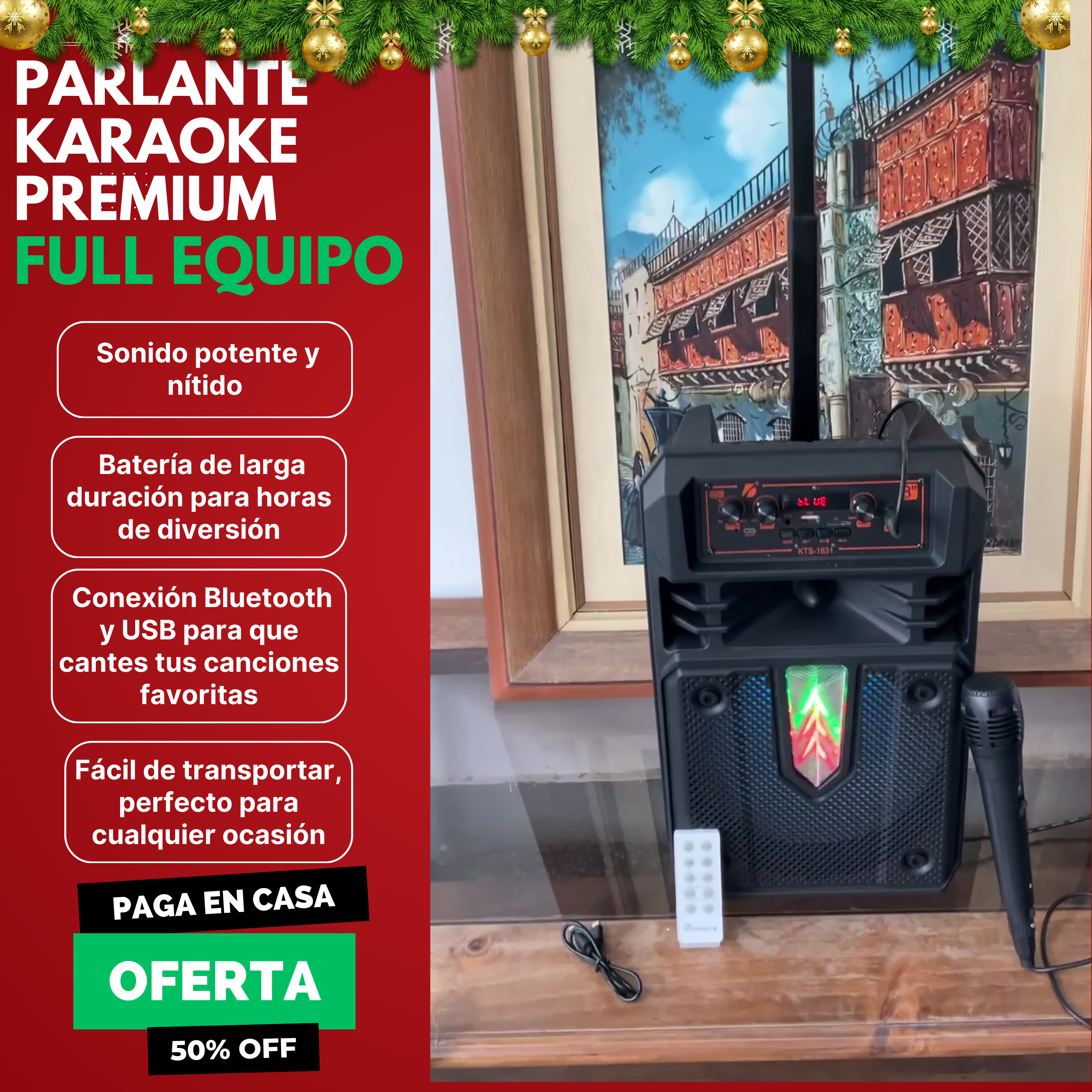 PARLANTE KARAOKE KTS CON MICRÓFONO (TIPO MALETA CON ASA Y RUEDAS)